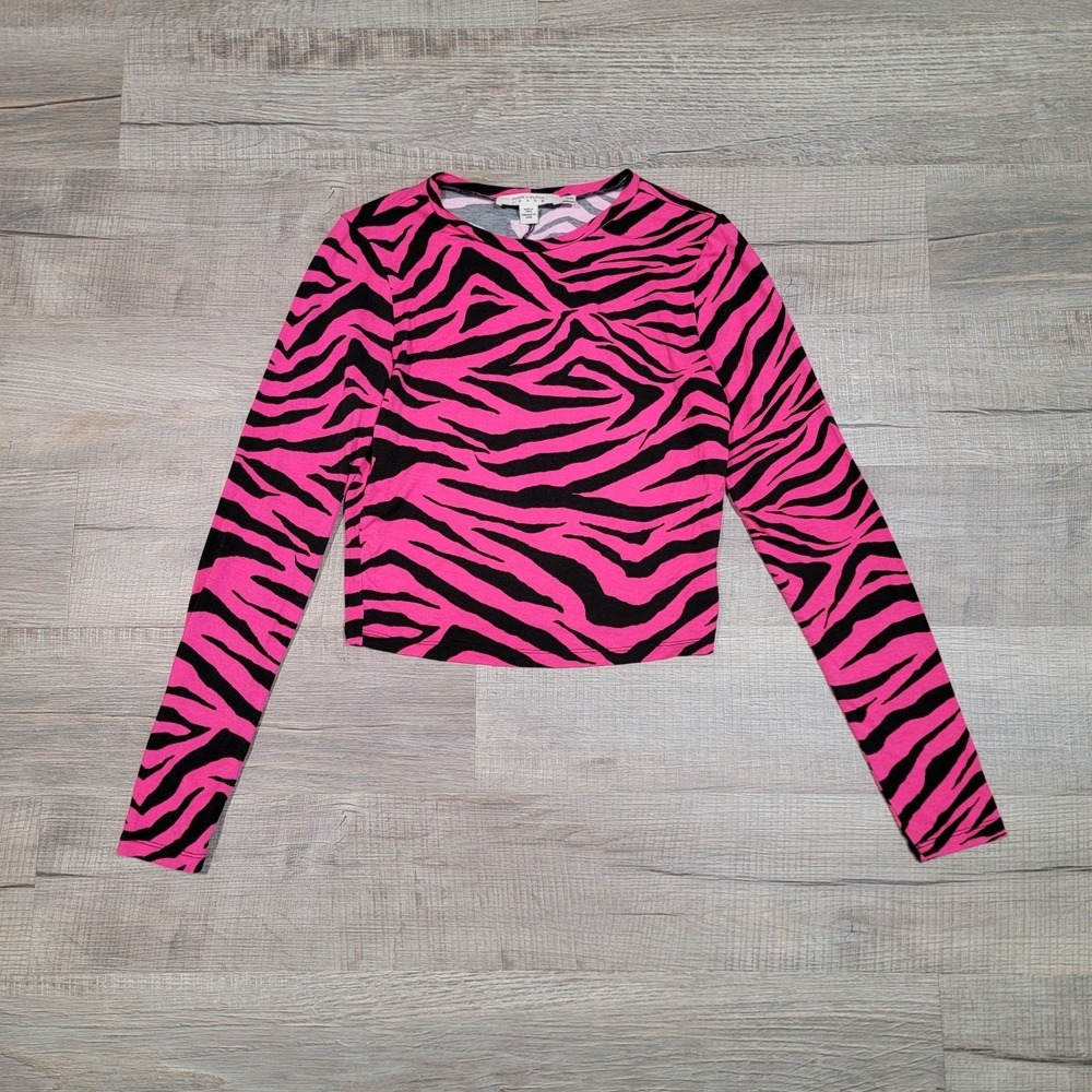 Alice + Olivia Jeans Size Medium Black Pink Tiger Stripe Long Sleeve Crew Shirt